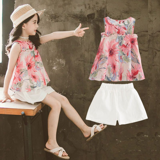 Girls Summer Suit New Children's Clothing Western Style Korean Shorts Short Sleeves