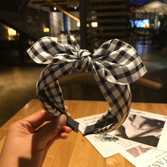 Plaid Knot In The Middle Bow Fabric Headband