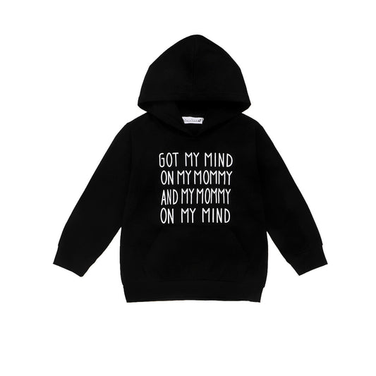 Boys And Girls Black Letter Sweater Hooded Long Sleeve Top
