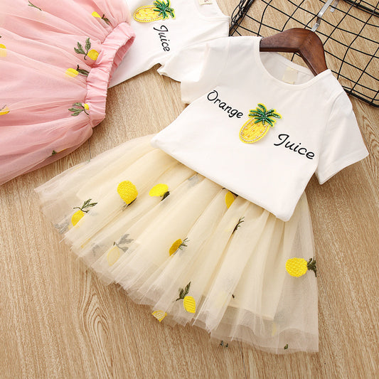 Pineapple T-shirt Pineapple Embroidered Short Skirt Girl Suit