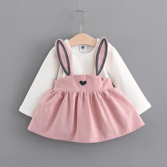 2024 autumn new Korean children's clothing, girls cute rabbit dress, baby baby princess dress 916 - Almoni Express