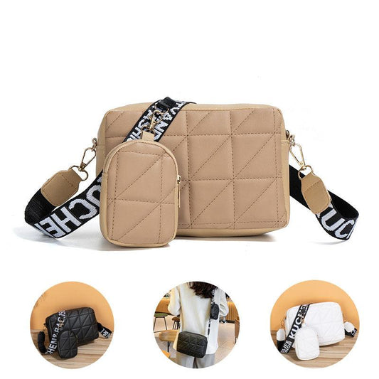 2Pcs Rhombus Shoulder Bag With Wallet Letter Print Wide Shoulder Strap Small Square Bag Large Capacity Cell Phone Crossbody Bags - AL MONI EXPRESS