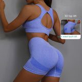2pcs Sports Fitness Yoga Suit Breathable Hip-lifting Shorts And Hollow Out Back Bra Womens Clothing - AL MONI EXPRESS
