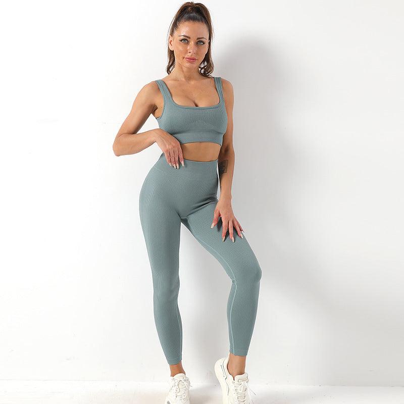 2pcs Thread Yoga Suit Seamless Bra And Butt Lifting High Waist Leggings Set For Women Sports Fitness Yoga Pants Sportswear Outfits Clothing - AL MONI EXPRESS