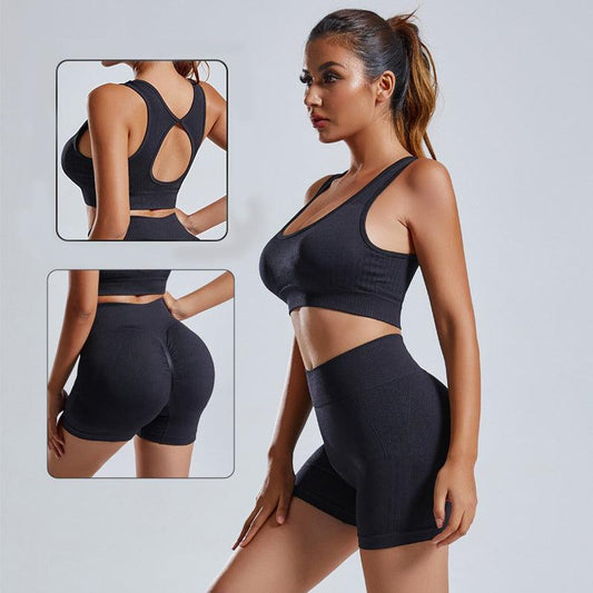 2pcs Yoga Set Women's Vest And Shorts Tracksuit Seamless Workout Sportswear Gym Clothing High Waist Leggings Fitness Sports Suits - AL MONI EXPRESS