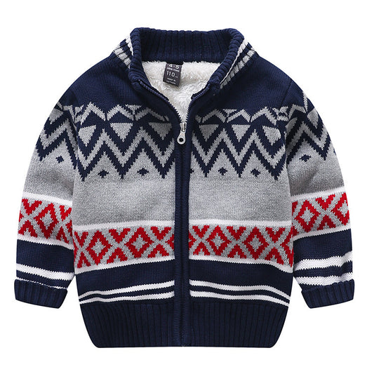 Korean Boys Plus Fleece Long Sleeve Sweater Jacket