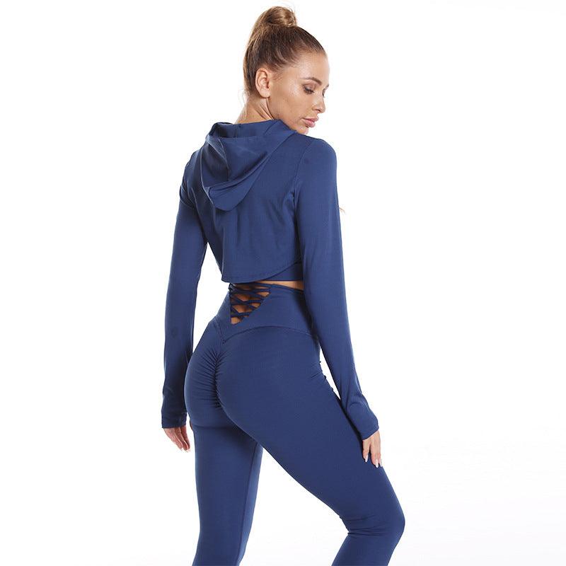 3pcs Sports Suits Long Sleeve Hooded Top Hollow Design Camisole And Butt Lifting High Waist Seamless Fitness Leggings Sports Gym Outfits Clothing - AL MONI EXPRESS