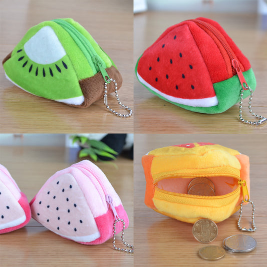 Children's Day Creative Gift Plush Solid Triangle Fruit Zero Wallet Coin Bag Key Bag Strap
