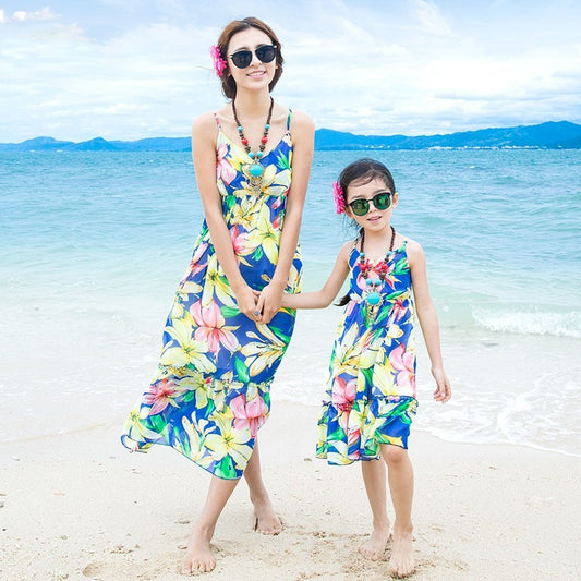 Sweet sling chiffon girls beach dress