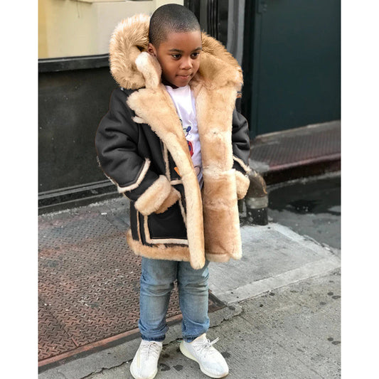 Boys' Warm Fur All-in-one Fashion Hooded Jacket