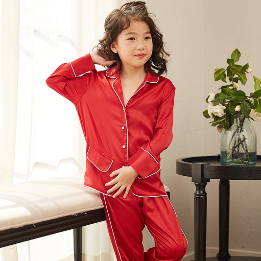 Thin Children's Loungewear Long Sleeve Silk Pajamas Summer Boys 'and Girls' Pajamas Suit