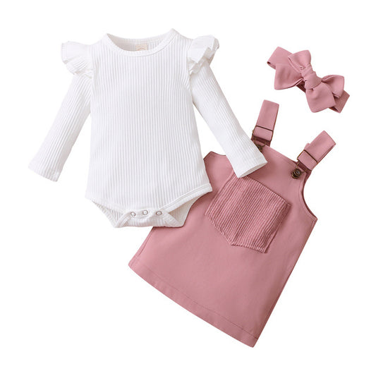 Newborn Baby Girls Autumn Clothes Set Solid Long Sleeve