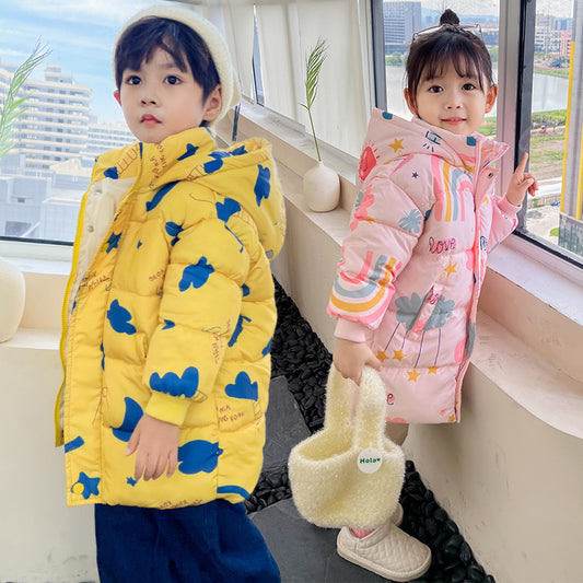 New Style Children's Down Jacket Middle Long Cute Thickened Cotton