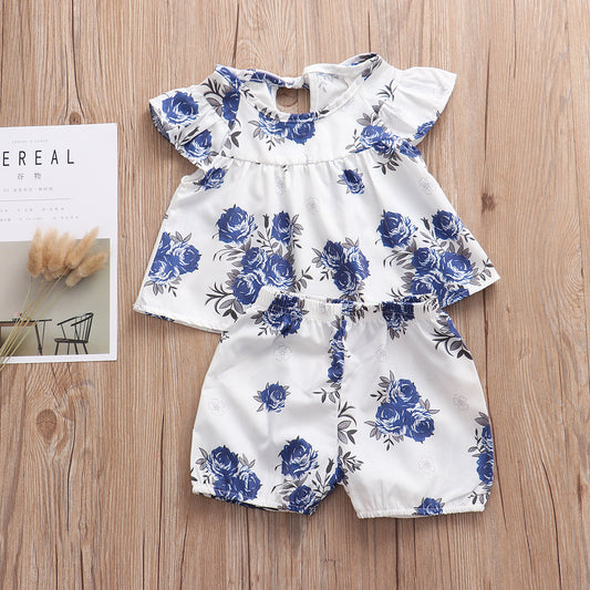 Baby flower top small shorts suit
