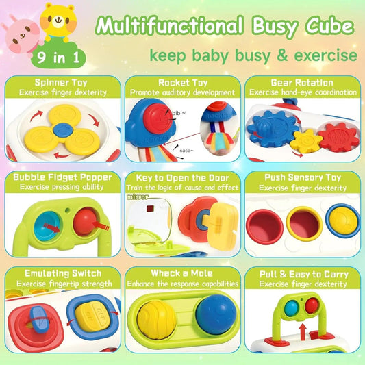 9 In 1 Busy Cube Baby & Toddler Toys Montessori Sensory Toys For Toddlers 1 2 3 Year Old Fidget Busy Board Learning Toys - AL MONI EXPRESS