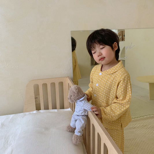 Children's Pajamas Cotton Gauze Polka Dot Long Sleeve Two-piece Set