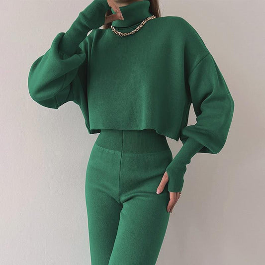 Autumn And Winter New European And American Turtleneck Loose Long Sleeve Top Female Casual Fashion Set - AL MONI EXPRESS