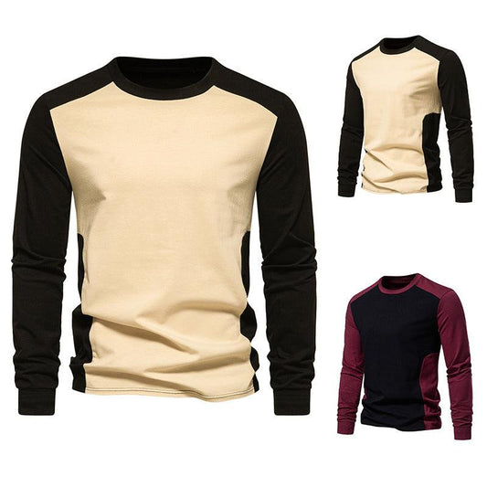 Autumn And Winter New Long Sleeve T-shirt Men's Base Shirt Matching Color Round Neck Sleeve Men's Long Sleeve T-shirt - AL MONI EXPRESS