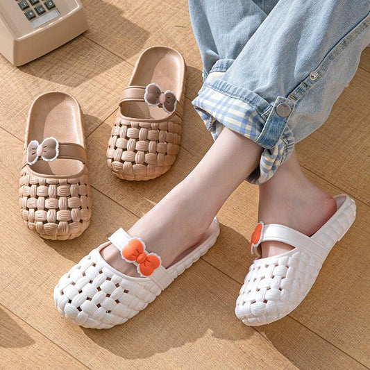 Baotou Slippers With Bow Braid Design Fashion Summer Beach Shoes Cute Dormitory Home Slippers For Women Students - AL MONI EXPRESS