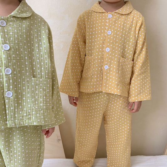 Children's Pajamas Cotton Gauze Polka Dot Long Sleeve Two-piece Set
