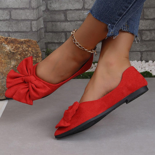 Big Bow Flat Shoes Pointed-toe Low-heeled Shoes Women Fashion Casual Breathable Slip On Flats - AL MONI EXPRESS
