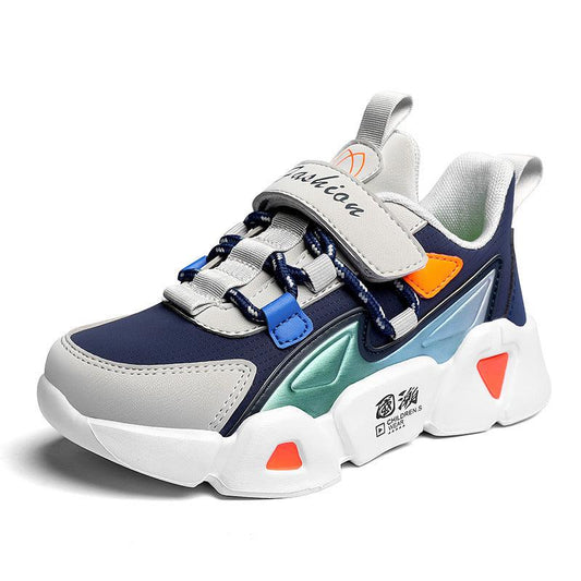 Blue Boys' Single Shoes, Casual Children's Leather, Boys' Students, Big Kids' Soft-soled Sneakers - Almoni Express