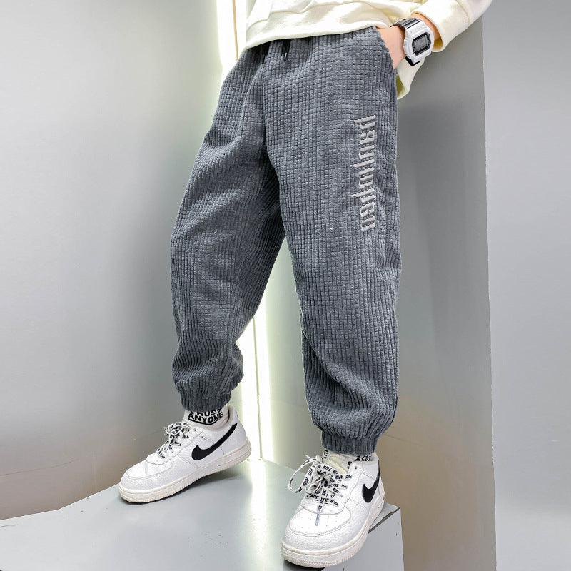 Boys' Casual Pants Thickened Plus Velvet Middle-aged Kids - Almoni Express