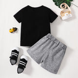 Boys' New Suit Color-block Crew Neck Short-sleeved Shirt Short Gray Children Suit - Almoni Express