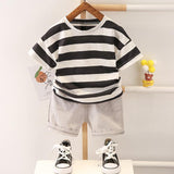 Boys' Summer Fashion Casual Striped Short Sleeve Suit - Almoni Express