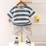 Boys' Summer Fashion Casual Striped Short Sleeve Suit - Almoni Express