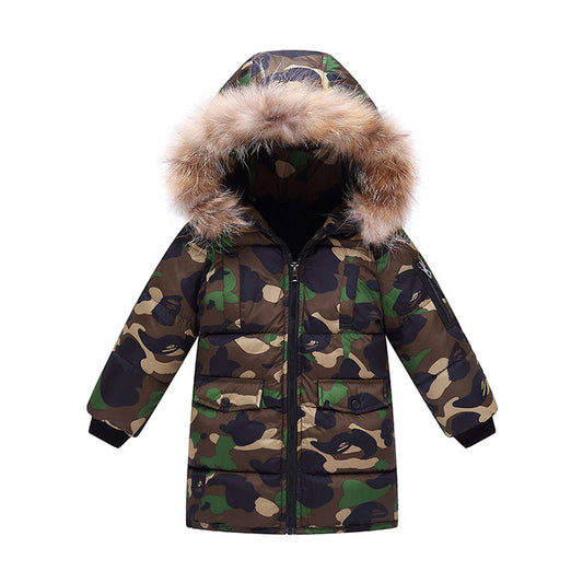 Children's Down And Wadded Jacket Camouflage Fur Collar Detachable Thickened Warm