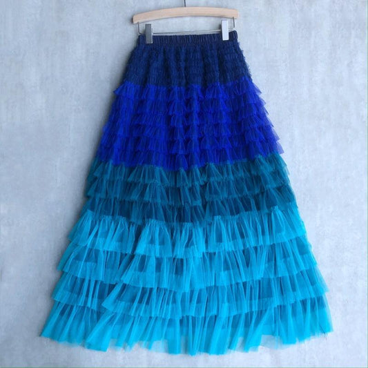 Cake Dress High Waist Contrast-color Ruffled Stitching - AL MONI EXPRESS