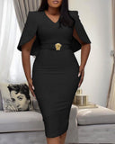 Cape Style Short-sleeved Tight Professional Dress - Almoni Express