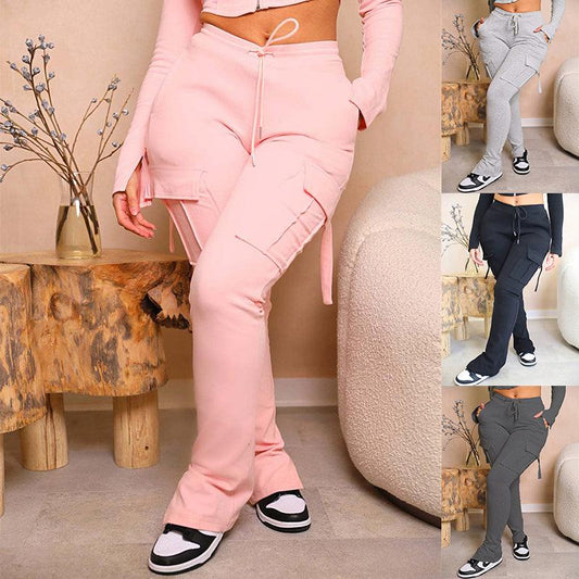Cargo Pants With Pockets High Waist Drawstring Wide Leg Straight Trousers For Women Overalls - AL MONI EXPRESS