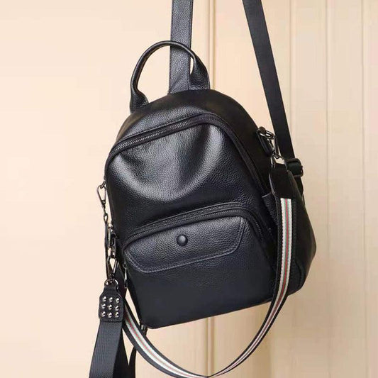 Casual Versatile Double Shoulder Wrap Layer Cowhide Women's Fashion Backpack - Almoni Express
