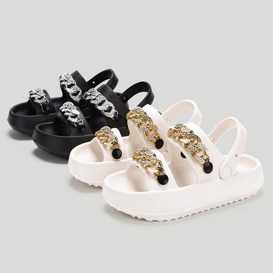 Chains Thick-soled Slippers For Women Indoor Floor House Shoes Summer Outdoor EVA Sandals Two-wearing Beach Shoes - AL MONI EXPRESS
