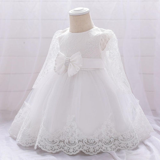 Children's Dress One Year Old Girl Lace Long Sleeve Puffy Baby Shower - Almoni Express