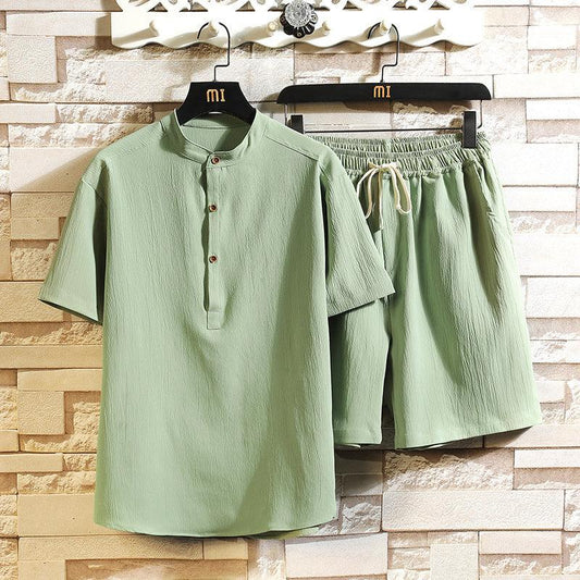 Chinese Style Two-piece Suit Summer New Stand Collar Retro Short Sleeve Suit - AL MONI EXPRESS