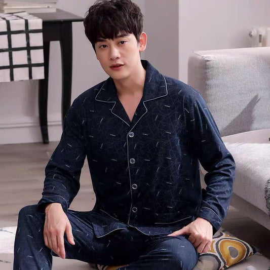 Cotton Pajamas Men's Long Sleeve Plaid Casual Oversize Home Clothes Suit - AL MONI EXPRESS