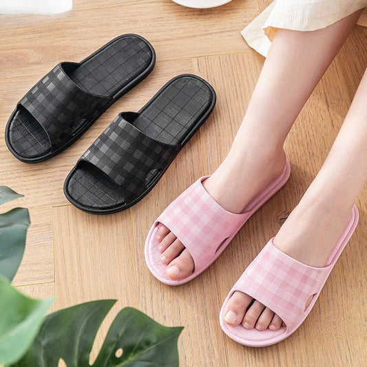 Cute Plaid Print Home Slippers Soft Sole Non-slip Floor Bathroom Shower Slippers For Women And Men House Shoes - AL MONI EXPRESS