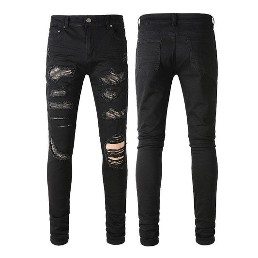 Diamond Embellished Stretch Black Slim Fitting Small Leg Jeans - AL MONI EXPRESS