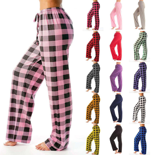 Drawstring Plaid Print Trousers Casual Loose Sports Home Pants Women - AL MONI EXPRESS