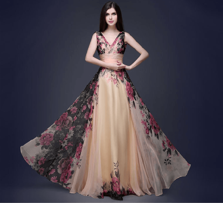 European and American elegant temperament shoulder flower dress Women's evening dress long skirt - Almoni Express