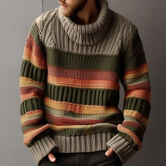 European And American Turtleneck Sweater Autumn And Winter Lapel Color Matching Knitted - Almoni Express