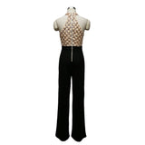 European and American women's sexy jumpsuit hanging neck sequins stitching trumpet jumpsuit trousers - Almoni Express