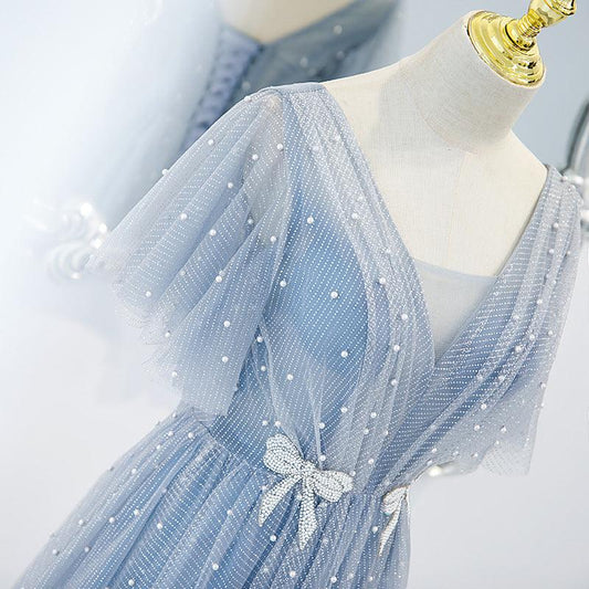 Evening Dress Female Elegant Temperament Host V-neck Super Fairy Thin Long Style - Almoni Express