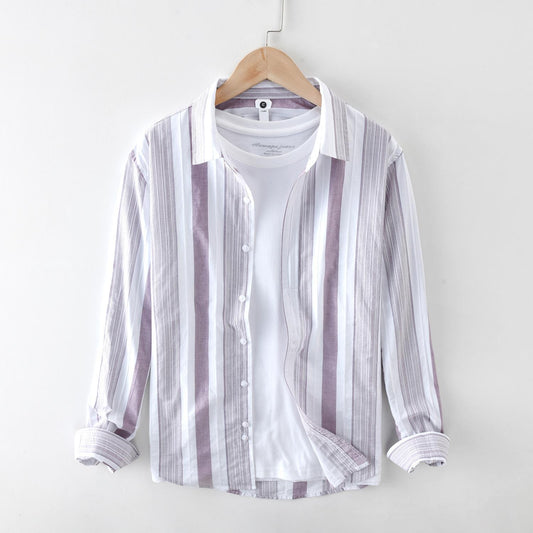 Extremely Hemp JapaneseStriped Casual Long-sleeved Shirt For Men - AL MONI EXPRESS