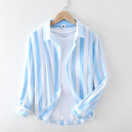 Extremely Hemp JapaneseStriped Casual Long-sleeved Shirt For Men - AL MONI EXPRESS