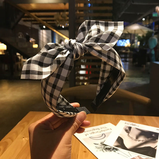 Plaid Knot In The Middle Bow Fabric Headband