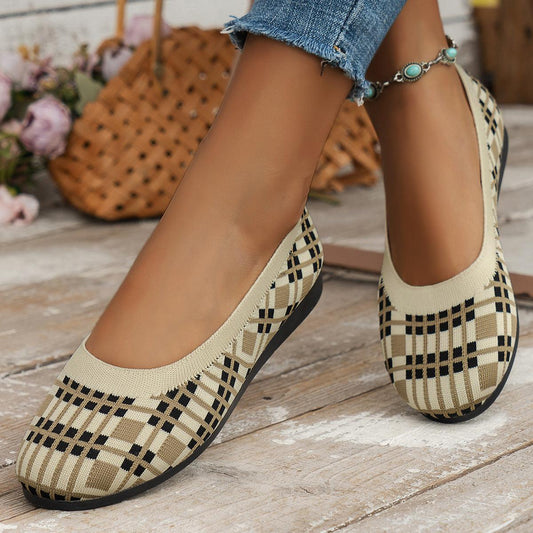 Fashion Plaid Print Flats Shoes New Fashion Casual Breathable Slip On Round-toe Mesh Shoes For Women - AL MONI EXPRESS
